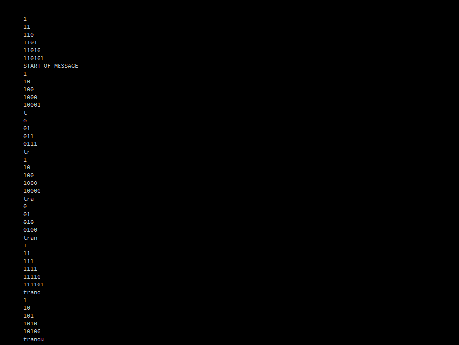 Konsolenausgaben zu Beginn der Messung